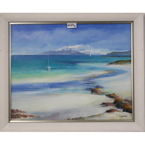 1059 - GILLIAN KINGSLAKE (SCOTTISH)ISLE OF RHUMOil on canvas, signed lower right, 40 x 50cmTogether with an... 