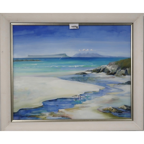 1059 - GILLIAN KINGSLAKE (SCOTTISH)ISLE OF RHUMOil on canvas, signed lower right, 40 x 50cmTogether with an... 