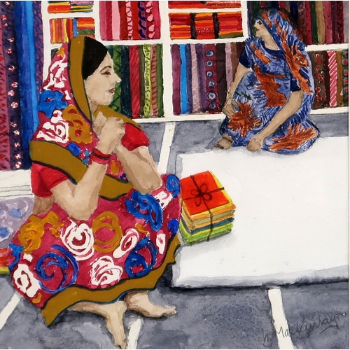 1065 - LIZZIE MACKINLAY (SCOTTISH b.1965)THE SARI SELLER, NARLAWatercolour, signed lower right, 20 x 20cmTi... 