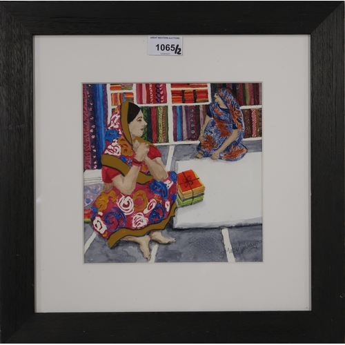 1065 - LIZZIE MACKINLAY (SCOTTISH b.1965)THE SARI SELLER, NARLAWatercolour, signed lower right, 20 x 20cmTi... 