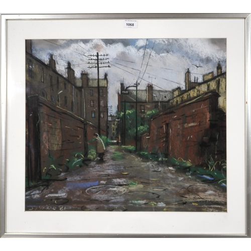 1068 - JOHN MACKIE (SCOTTISH b.1953)GLASGOW LANEPastel on paper, signed lower right and left, dated (19)81,... 