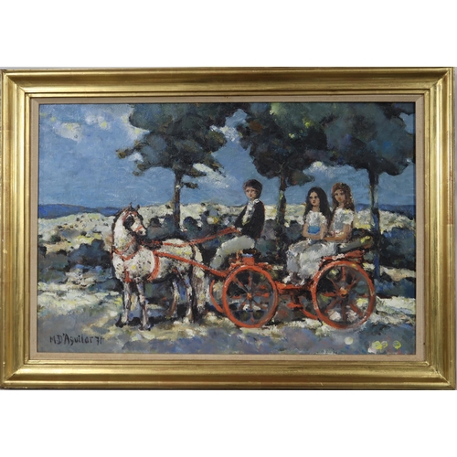 1075 - MICHAEL D'AGUILLAR (ENGLISH 1924-2011)CARRIAGE RIDEOil on canvas, signed lower left, dated (19)71, 4... 