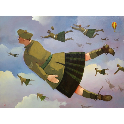 1076 - DONALD MACLEOD (SCOTTISH 1956-2018)FLYING SCOTSMENOil on canvas, signed lower left, 91 x 120cm ... 