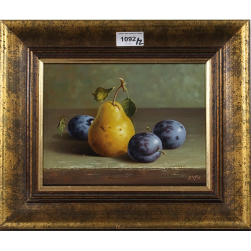 1092 - BLAIZE WANYI STILL LIFE WITH PEARS AND PLUMEOil on board, signed lower right, dated (20)07, 18 ... 