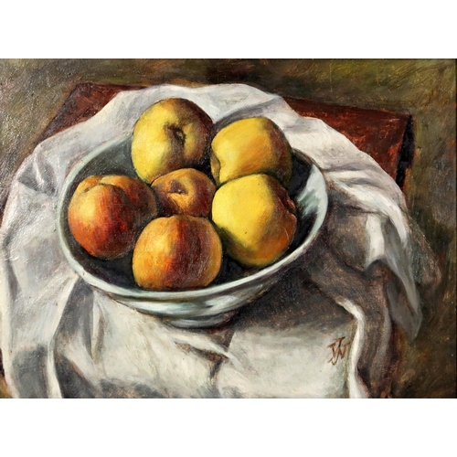 1095 - CONTEMPORARY SCHOOLSTILL LIFE WITH APPLESOil on board, signed lower right, 30 x 38cmTogether with a ... 