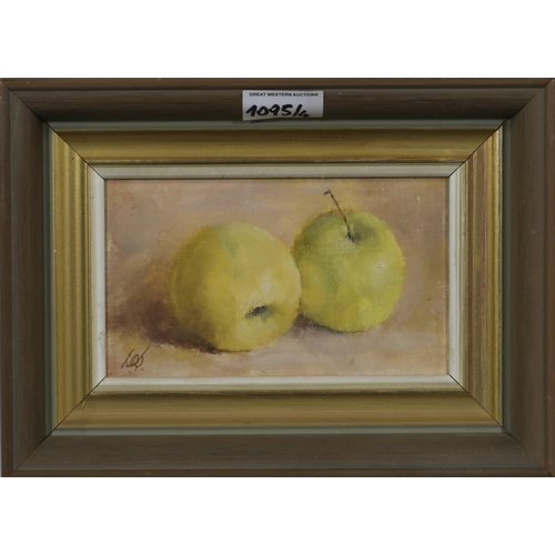 1095 - CONTEMPORARY SCHOOLSTILL LIFE WITH APPLESOil on board, signed lower right, 30 x 38cmTogether with a ... 