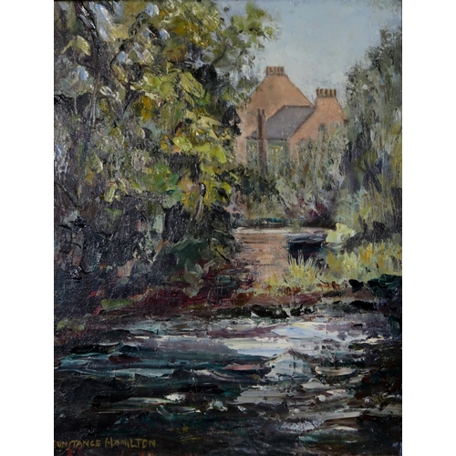 1097 - COSTANCE HAMILTONRIVERSCAPEOil on board, signed lower left, 50 x 40cmTogether with a watercolour, si... 