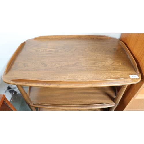 125 - A mid 20th century elm and beech Ercol three tier tea trolley, 77cm high x 71cm wide x 46cm deep