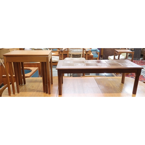 128 - A mid 20th century teak McIntosh nest of three tables on square chamfered supports, 53cm high x 54cm... 