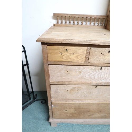 143 - A late Victorian pine wash stand with marble top with tilled splash back, 145cm high x 107cm wide x ... 