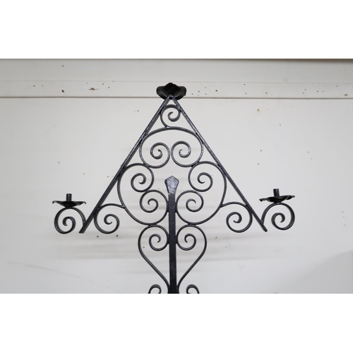 145 - An early 20th century wrought iron Art Nouveau style fire screen and a 20th century Gothic revival l... 