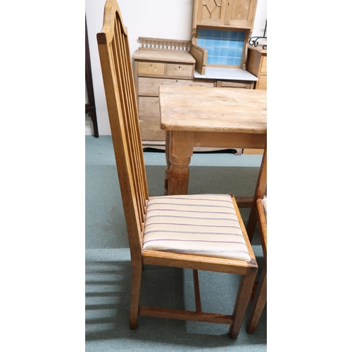 149 - A set of four early 20th century blonde oak Arts and Crafts style high back dining chairs with squar... 