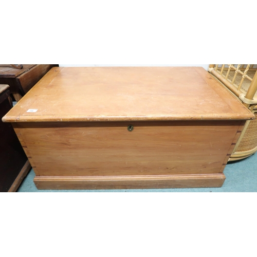 156 - A Victorian pine blanket chest with internal candle store on plinth base, 48cm high x 100cm wide x 5... 