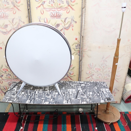 159 - A mid 20th century Sofono room heater, formica topped coffee table and a teak standard lamp (3)