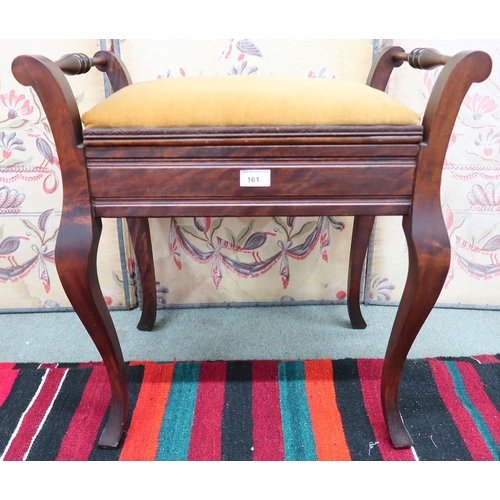 161 - A 20th century mahogany piano stool on cabriole supports