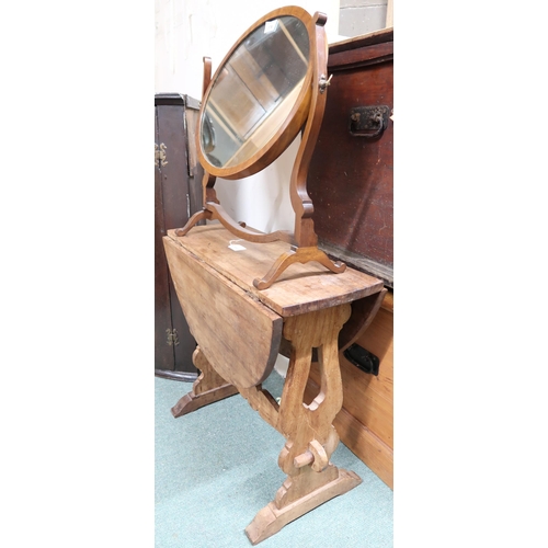 174 - A Victorian mahogany two door corner cabinet, drop leaf occasional table and a dressing mirror (3)