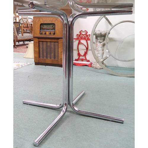 177 - A mid 20th century circular smoke glass table on chrome base, 75cm high x 107cm diameter