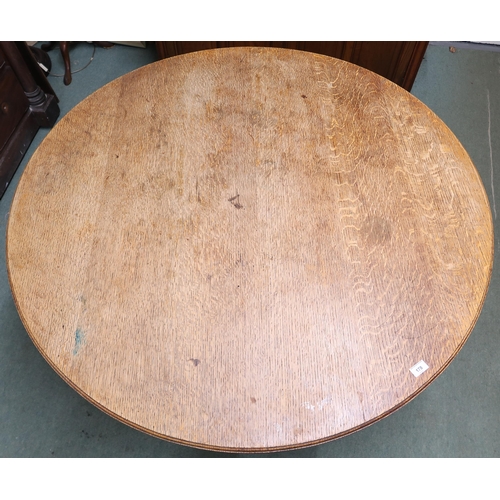 178 - A late Victorian oak circular topped dining table on square tapering supports, 75cm high x 130cm dia... 