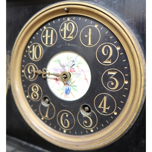 187 - A 20th century mahogany cased Vienna style wall clock, A faux black slate mantle clock and another m... 