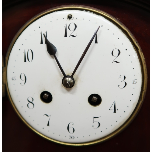 187 - A 20th century mahogany cased Vienna style wall clock, A faux black slate mantle clock and another m... 