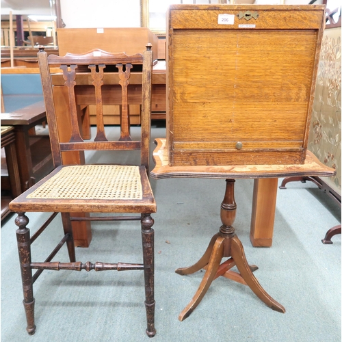 206 - An early 20th century tambour front counter top filing cabinet, bergere chair and a tilt top occasio... 