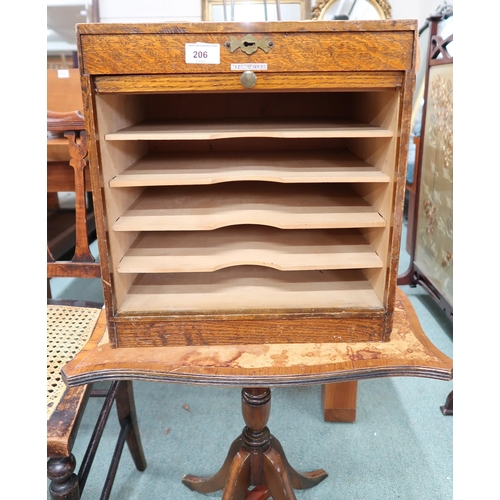 206 - An early 20th century tambour front counter top filing cabinet, bergere chair and a tilt top occasio... 