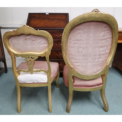 28 - A 19th century gilt framed parlour chair with scrolled front supports, 97cm high and another gilt fr... 