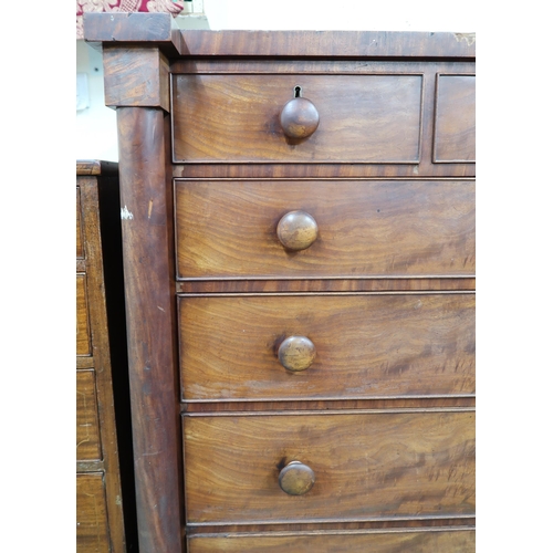 37 - A Victorian mahogany chest of drawers with three short over four long drawers flanked by columns on ... 