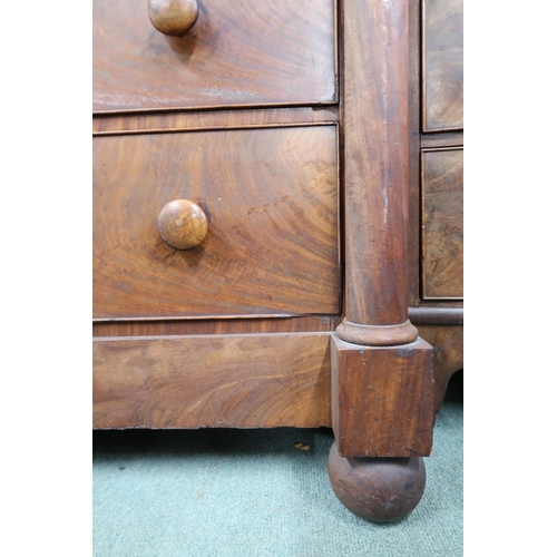 37 - A Victorian mahogany chest of drawers with three short over four long drawers flanked by columns on ... 