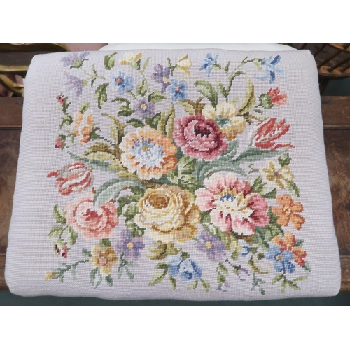 40 - A Victorian oak framed stool with floral tapestry upholstered seat on cabriole supports, 44cm high x... 