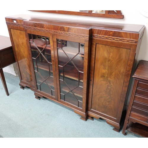 5 - A 20th century mahogany breakfront bookcase with pair of astragal glazed doors flanked by cabinet do... 