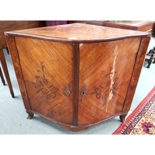 64 - A Victorian rosewood serpentine front corner cabinet with extensive inlaid top over pair of doors, 7... 