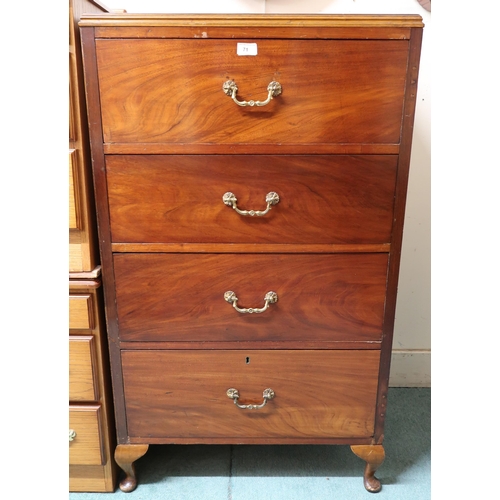 71 - A 20th century mahogany four drawer tall boy chest on cabriole feet, 119cm high x 71cm wide x 49cm d... 