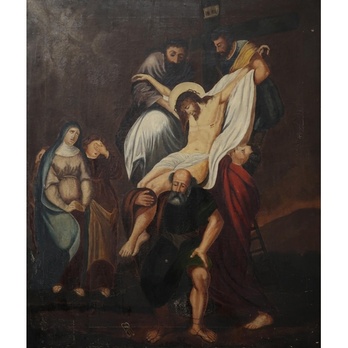 972 - ITALIAN SCHOOL Descent from the cross, oil on canvas, 91 x 79cm