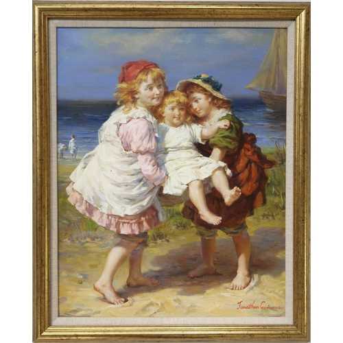 978 - JONATHEN GUINESS Sisters, signed, oil on board, 50 x 40cm