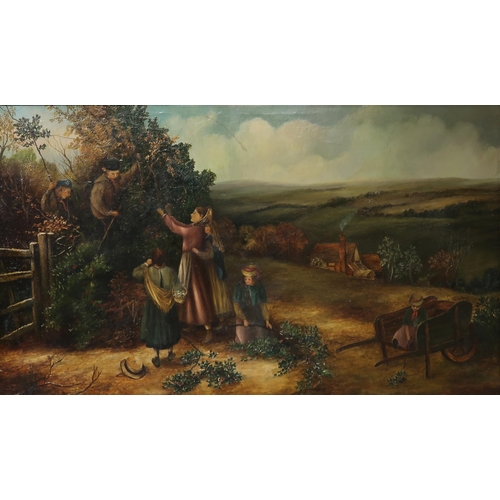 979 - PLEASE NOTE CHANGE OF DESCRIPTION ENGLISH SCHOOL Gathering the holly, augmented print on canvas with... 