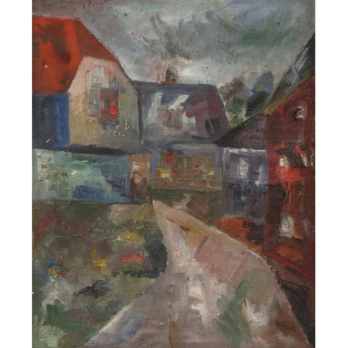 985 - RUBIZAK Village scene, signed, oil on canvas, 60 x 46cm