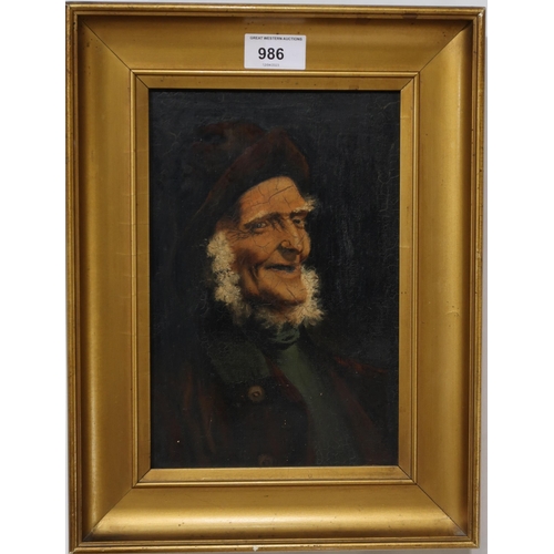 986 - BRITISH SCHOOL Fisherman portrait head and shoulders, oil on canvas, 24 x 16cm