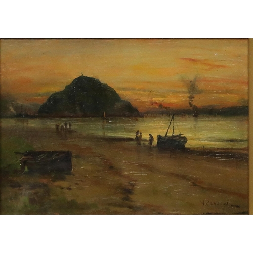 987 - WILLIAM CARLAW Dumbarton Rock and Firth of Clyde, signed, oil on panel, 12 x 16cm... 