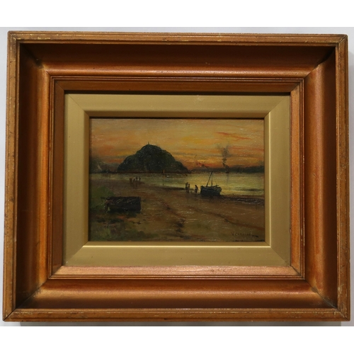 987 - WILLIAM CARLAW Dumbarton Rock and Firth of Clyde, signed, oil on panel, 12 x 16cm... 