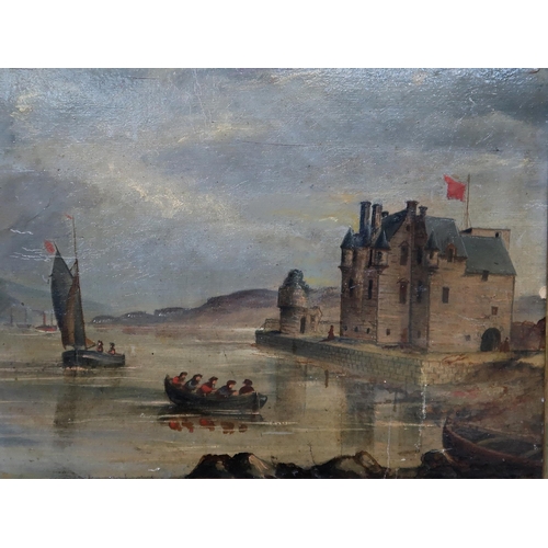 989 - WILLIAM HOWIE Newark Castle, Port Glasgow, oil on board, 19 x 24cm