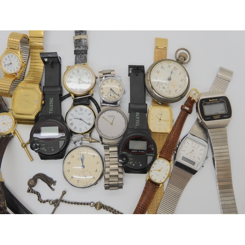 870 - A collection of gents watches and pocket watches to include Sekonda, Digital Talking watches etc