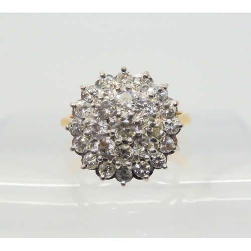 816 - A substantial diamond cluster ring, set with estimated approx 1ct of brilliant cut diamonds, finger ... 