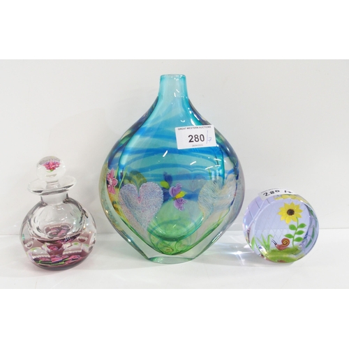 280 - A collection of Caithness glass including a fuchsia scent bottle and inkwell, a vase with hearts and... 