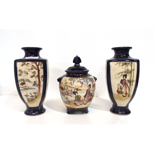 287 - A pair of Satsuma vases and a lidded jar