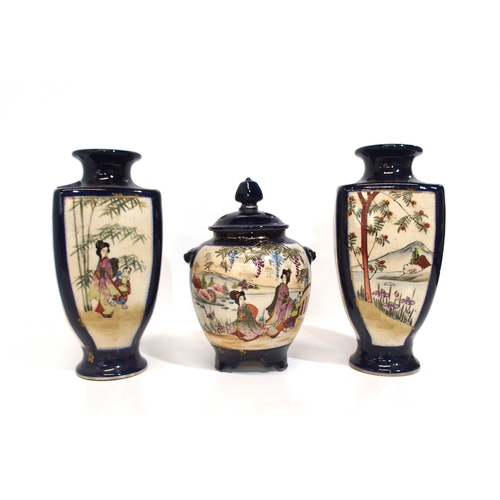 287 - A pair of Satsuma vases and a lidded jar