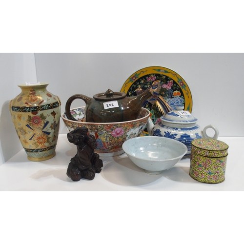 292 - A lot comprising two Chinese teapots, a crazed glaze bowl, satsuma vase and other items