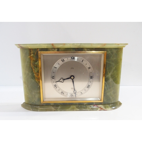 295 - An Elliot green onyx mantle clock, retailed by Sorley, Glasgow