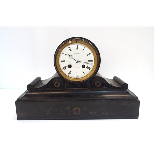 300 - A drum head slate mantle clock, retailed by Christie, Edinburgh