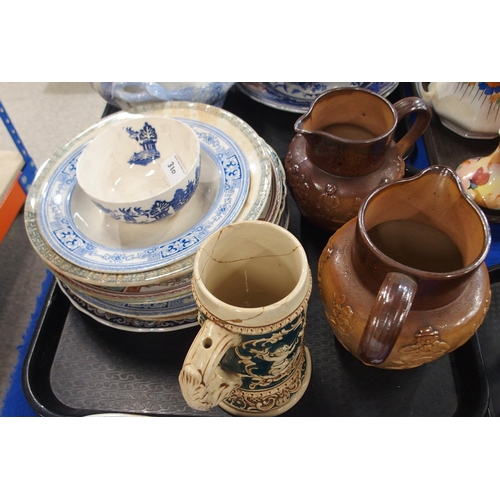 310 - A collection of Scottish pottery including stoneware jugs, J & MP Bell platters etc